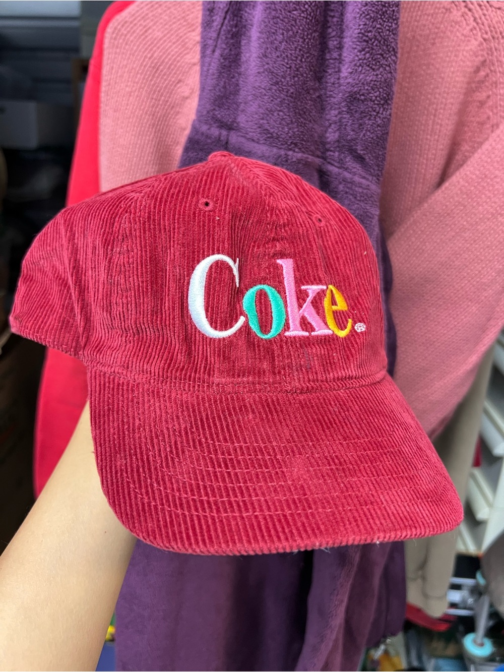 Coca Cola Kids Multicolor Logo Red Corduroy Cap
